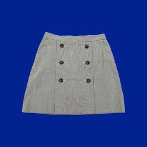 J CREW 6 Preppy Skirt Stripe Seersucker Pleated Button Front Pocket Nautical‎
